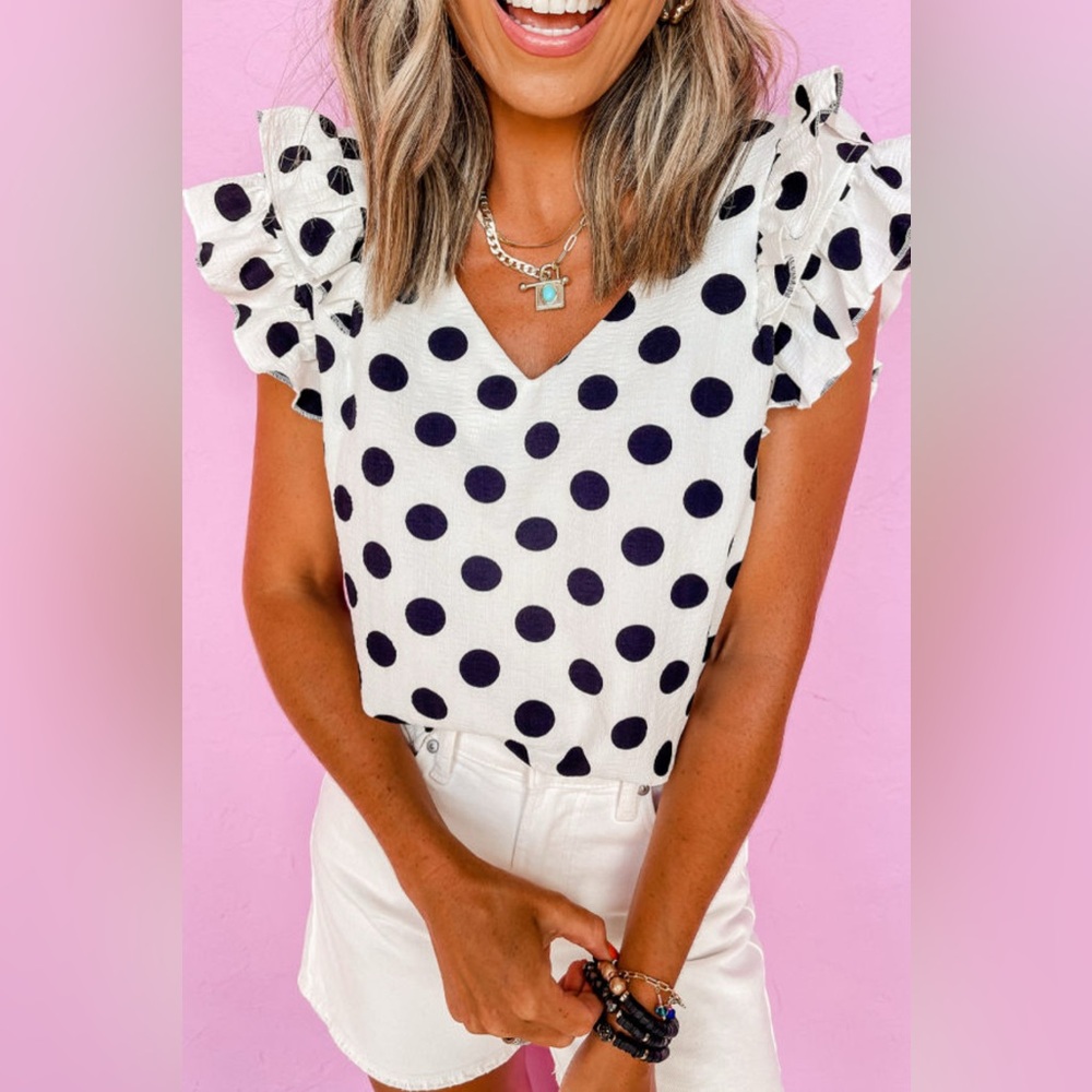 Rose- white polka dot ruffle sleeve blouse